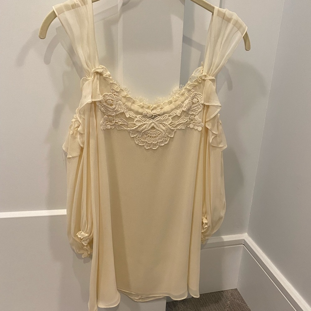 Nanette Lepore cold shoulder off shoulder off white blouse